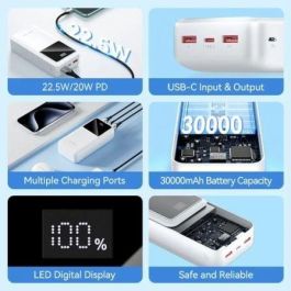 Vention FHMB0 Powerbank 30000mAh Carga Rápida 22.5W con USB-C, Dual USB-A y Micro-USB, Pantalla LED Negra