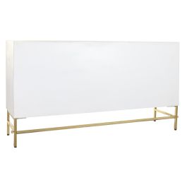 DKD Home Decor Buffet Moderno Blanco Dorado, 157x43x84 cm, 4 Puertas, 2 Estanterías, Madera de Mango y Latón, Hecho a Mano Diseño Rombo