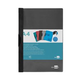Liderpapel 35365 Carpeta dossier pinza lateral polipropileno DIN A4 negra, pinza deslizante, portada transparente para 30 hojas