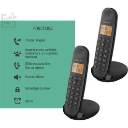 Logicom LOG1695682814656 Teléfono Fijo Inalámbrico DECT ILOA 250 DUO, Negro, Sin Contestador Automático