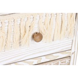 DKD Home Decor Cómoda Boho Blanco Natural de Abeto y Algodón con 3 Cajones 80x35x80 cm