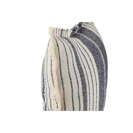 DKD Home Decor Cojín Urban de Poliéster Blanco y Azul con Flecos 45 x 45 cm (2 Unidades) con Cremallera