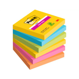 Post-it Bloc de notas adhesivas Super Sticky 76x76 mm con 90 hojas, Pack de 6, Colores Surtidos Precio: 12.50000059. SKU: B1KEN5R29Y