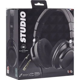 TNB Auriculares de Monitorización para Estudio, TNB1736382807993, Cable con Conectores 3.5 mm y 6.35 mm, Diadema Ajustable y Plegable, Negro