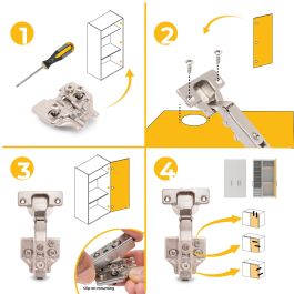 Emuca Lote de 20 bisagras rectas X92 con cierre suave y suplementos montaje mixto, Diámetro 5x9.5mm, Altura 0, Acero, Níquel