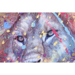DKD Home Decor Cuadro Moderno León Color Multicolor Lienzo MDF 2.5 x 80 x 80 cm (4 Unidades)