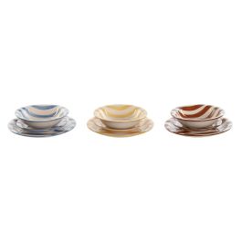 DKD Home Decor Vajilla de Gres Mediterraneo con Rayas, Set de 18 Piezas, Multicolor Azul Amarillo Rojo, Apta Lavavajillas y Microondas