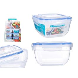 Leknes Fiambrera Cuadrada Tapa Azul 1500ml Hermética Plástico 17x10x17cm (Set de 12)