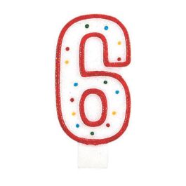 Party Time Vela Aniversario Numeral 6 Decorada 14 cm para Tarta, con Pincho
