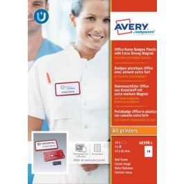 Avery 4839R-L Porta Nombres Office Badge Rojo con Imán Extra Fuerte 37 x 75 mm Pack 10 Unidades