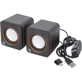 MANHATTAN Lautsprecher fr PC und Laptop 2600 Series zwei verbundene Lautsprecher 1.4 m USB-Kabel USB-C/USB-A-Adapter schwarz/orange