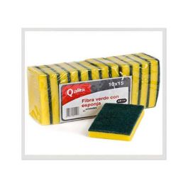 Qalita AB106 - Pack 12 Estropajos Fibra Verde con Esponja Extra, Verde/Amarillo Precio: 11.49999972. SKU: B15SH5N7X5