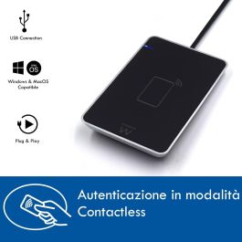 Ewent EW1053 Lector de Tarjetas Inteligentes Sin Contacto USB NFC para DNIe, Tarjeta Sanitaria, Windows, Mac - Negro