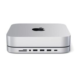 Satechi Hub y Soporte de Aluminio Tipo C para Mac Mini con USB-A, USB-C, HDMI, Ethernet y Jack 3.5mm Plateado/Negro