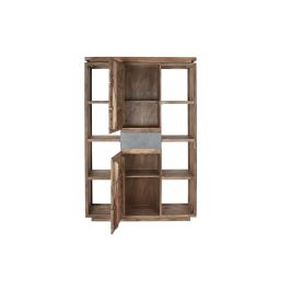 DKD Home Decor Estantería de Almacenamiento Sheesham Natural Gris con 1 Cajón, 2 Puertas y 8 Estantes, Mueble Auxiliar 120x40x185 cm