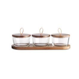 DKD Home Decor Bol de Cristal y Acacia Marron Transparente 10.5 x 7 x 31 cm Set de 4 Piezas Capacidad 240ml Precio: 25.69000005. SKU: S3041410