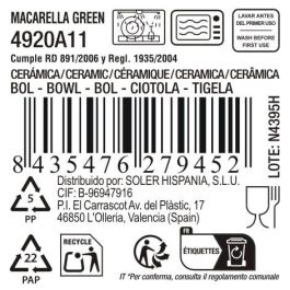 La Mediterranea Bol Macarella Green 900 ml Ø 15,3 x 8,5 cm (24 Unidades)
