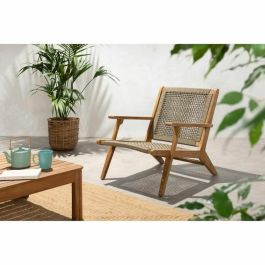 Merida Sillón bajo de madera FSC Acacia y resina trenzada Verde oliva para 1 persona