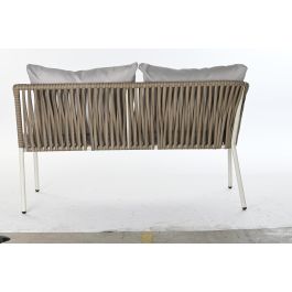 DKD Home Decor Sofá de Terraza y Jardín de Ratán Sintético Blanco y Marrón Claro, Set 3 piezas, 190x70x190 cm Desmontable