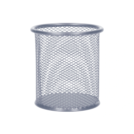 Q-connect Cubilete Portalapices Metálico Rejilla Plata Redondo Diámetro 86 mm Alto 105 mm