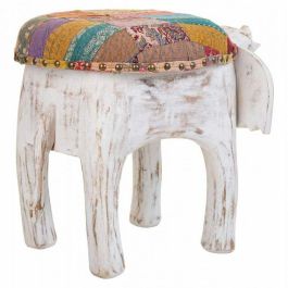 Taburete Alexandra House Living Blanco Madera de mango Tejido 51 x 37 x 36 cm Elefante