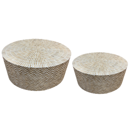 DKD Home Decor Raviet Mesa Centro Tropical Bambú Resina Marrón Blanco 80x80x42 cm Set 2 Piezas Precio: 177.50000015. SKU: B1AHJWEF38