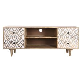 DKD Home Decor Mueble TV Boho Natural Blanco 135 x 40 x 55 cm