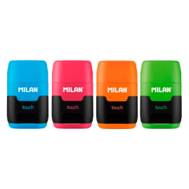 Milan Sacapuntas Compact Touch Duo Plástico 2 Usos con Goma y 2 Recambios de Goma
