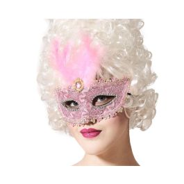 Antifaz Rosa Máscara Veneciana con Encaje y Plumas para Carnaval y Fiestas