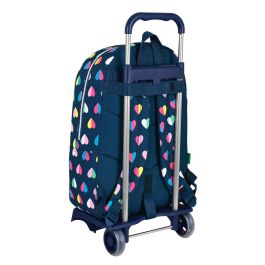 Mochila Escolar con Ruedas Benetton Corazones Azul marino 30 x 46 x 14 cm