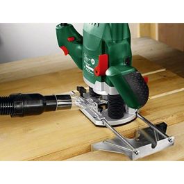 Bosch POF 1200 AE Router 1200W, Velocidad 28000 rpm, Bloqueo de Husillo, Cambio Rápido Fresas y Anillos. Profundidad de Corte 55mm, Preselección 8mm.