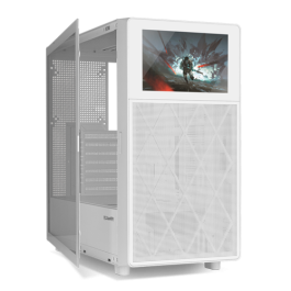 Nox NXHUMMERBIOSWH Caja Gaming Semitorre Hummer BIOS con Pantalla LCD 8", Panel Mesh, Cristal Templado, USB 3.0/Type-C, ATX, Blanca
