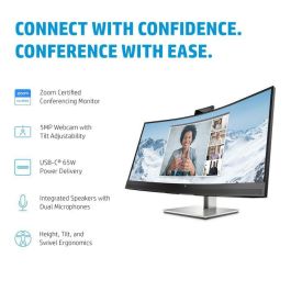 HP E34m G4 Monitor WQHD Curvo USB-C para Conferencias, Certificado Zoom, Webcam 5MP, Altavoces, Mics, Carga 65W