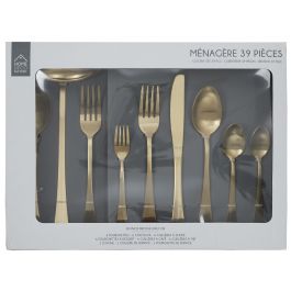 Home Deco Factory Cubertería Mirage 39 Piezas Acero Inoxidable Acabado Dorado
