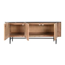DKD Home Decor Mueble TV Moderno Listones Marmol Negro Marron Natural Acacia Marmol 4 Puertas 145 x 60 x 45 cm