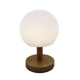 DKD Home Decor Lámpara de Sobremesa Decorativa para Terraza y Jardín, Blanco Natural, de PE y Madera, 12x23x12 cm con Casquillo E27