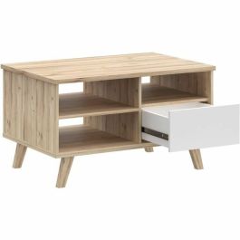 VANKKA Mesa de centro Rectangular Roble / Blanco mate Patas de madera 90 x 60 x 51,8 cm VANKCFTT5218L25
