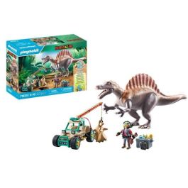 Playmobil 71820 Ataque del Spinosaurio Dinos con Investigador, Vehículo, Grúa y Cráneo Triceratops (+4 años)