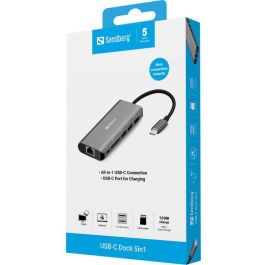 Sandberg Base de Acoplamiento USB-C Dock con HDMI, LAN RJ45, Lector de Tarjetas SD, USB 3.0 y Carga Power Delivery 100W para Ordenador
