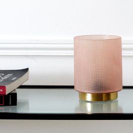 Home Deco Factory Lámpara De Mesa Rosa Vidrio Relieve D.11,5 Cm H.15 Cm