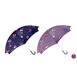 DKD Home Decor Paraguas Infantil "Good Luck" Lila Rosa 104 cm Diámetro, 85 cm Altura, Poliéster Inox, 8 Varillas - Pack 12 Unidades Surtidas