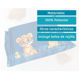 Kiokids Toalla de Playa y Piscina para Bebé Microfibra Azul con Animales. Secado Rápido, Súper Absorbente, 75x150 cm, con Bolsa de Transporte.