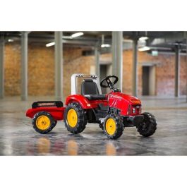 FALK - Tractor de pedal rojo sobrealimentador con capó de apertura y remolque incluido