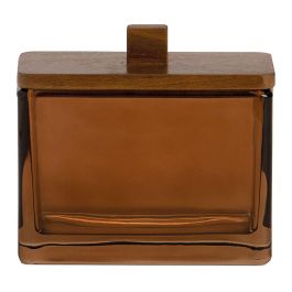 Andrea House Caja decorativa de cristal marrón ba73066 para algodones, cristal/madera de acacia