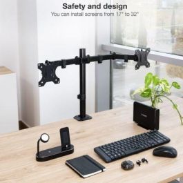 Tooq DB1802TN-B Soporte de Mesa para 2 Monitores 17-27", Giratorio, Inclinable, VESA 75x75/100x100, hasta 8kg/brazo, Negro