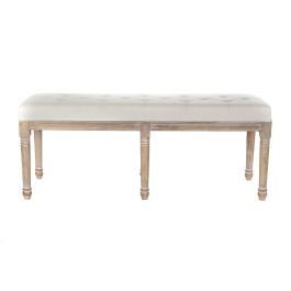 DKD Home Decor Descalzadora Tradicional Beige Natural Lino Rubberwood 122 x 41 x 46 cm