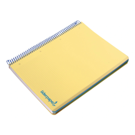 Liderpapel Cuaderno espiral A5 micro wonder tapa plástico 120h 90gr cuadro 5mm 5 bandas 6 taladros color amarillo