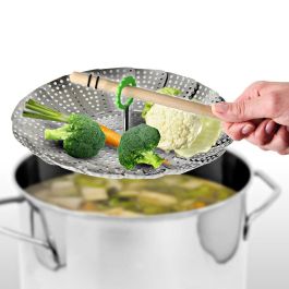 Fackelmann Profesional Cestillo Vapor Plegable de Acero Inoxidable Ø13-24cm, Apto Lavavajillas, para Verduras y Patatas
