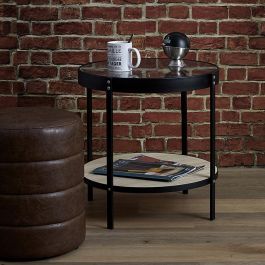 Home Deco Factory Mesa Auxiliar con Reloj Industriel Diámetro 50,5 cm Alto 51 cm