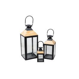 Set de faroles Romimex Negro Beige Madera Metal 3 Piezas Precio: 153.99000023. SKU: B15EDT7CTE